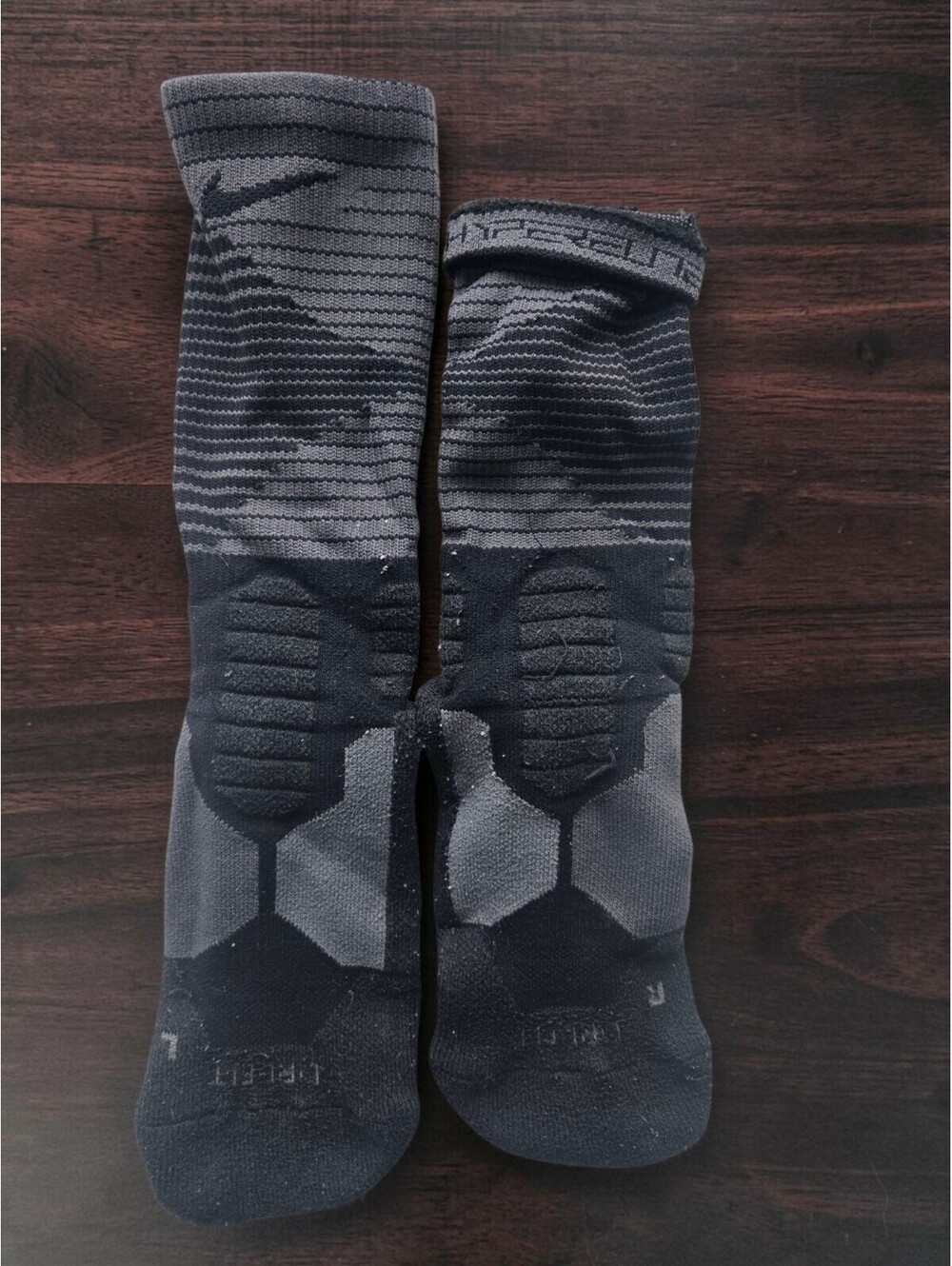 Nike Hyperelite gray and black crew socks